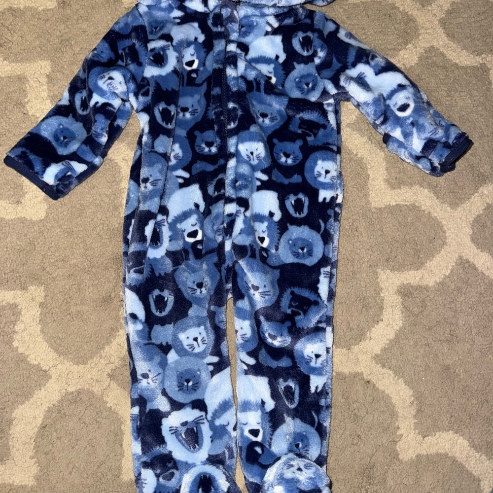 Cozy Blue Fleece Footie One Piece with Playful Print